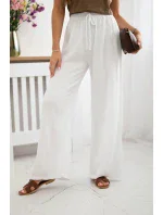 Mušelínové kalhoty se širokou nohavicí bílý