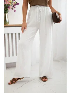 Mušelínové kalhoty se širokou nohavicí bílý