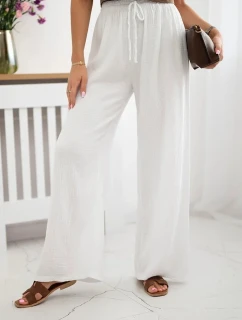 Mušelínové kalhoty se širokou nohavicí bílý