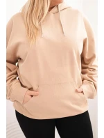Dámská mikina s kapucí a model 21723117 Plus Size z bavlny béžová - K-Fashion