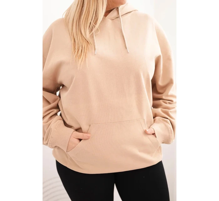 Dámská mikina s kapucí a model 21723117 Plus Size z bavlny béžová - K-Fashion