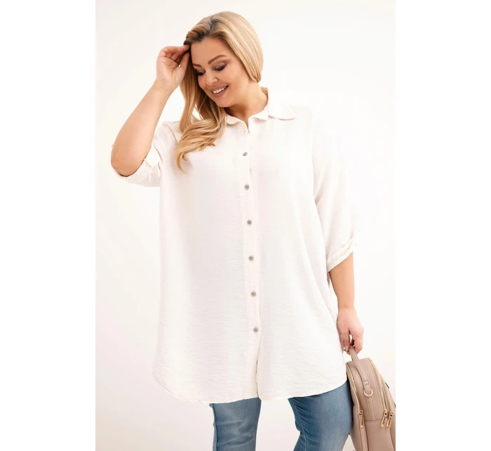 Dámská košile Plus Size z viskózy s delším zadním dílem béžová Dámská košile Plus Size z viskózy s delším zadním dílem béžová
