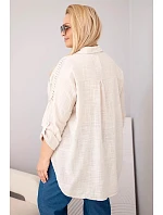 Dámská viskózová košile Plus Size s límečkem a krajkovým model 22043132 béžová - K-Fashion