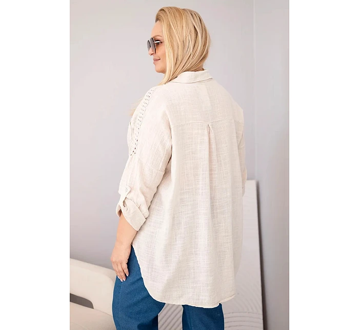 Dámská viskózová košile Plus Size s límečkem a krajkovým model 22043132 béžová - K-Fashion