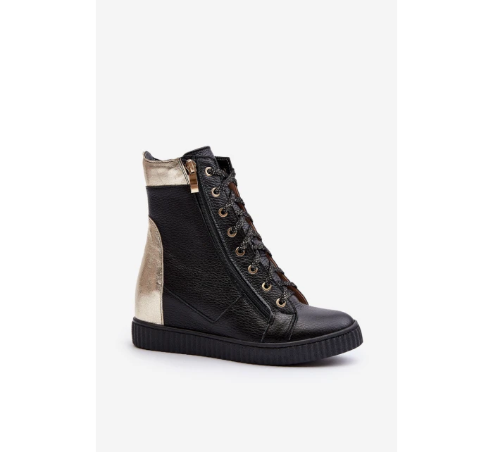 Zazoo 3081 Kožené Dámské Tenisky Na Kotníku Černé