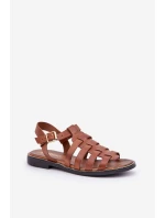 Kožené sandály na plochém podpatku Zazoo model 21682338 Camel - Boto Kožené sandály na plochém podpatku Zazoo model 21682338 Camel - Boto