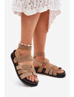 Eko semišové dámské sandály se suchým zipem tmavě béžové model 21699096 - Boto Eko semišové dámské sandály se suchým zipem tmavě béžové model 21699096 - Boto