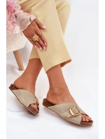 Kožené Pantofle Se Zlatou  Pistácie model 21702507 - Maciejka