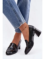 Kožené Lakované Dámské Lodičky na Podpatku model 22100046 Černé - VINCEZA