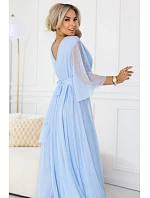 Dlouhé třpytivé šaty plus size 654-3 modré - Numoco