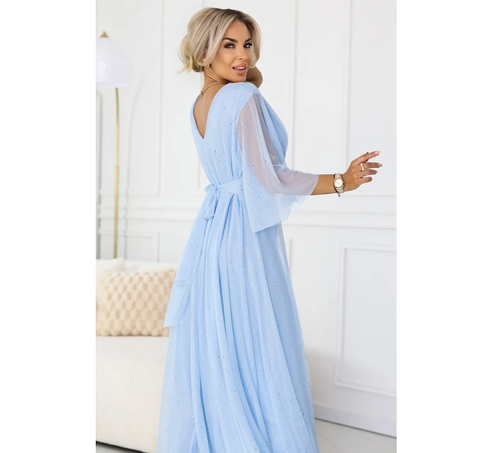 Dlouhé třpytivé šaty plus size 654-3 modré - Numoco