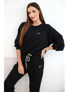 Dámský komplet z viskózy s mikinou a kalhotami máslový černý