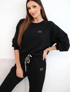 Dámský komplet z viskózy s mikinou a kalhotami máslový černý