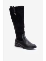 Dámské Zateplené Kozačky Kolena Na Zip Černé model 21672304 - Boto