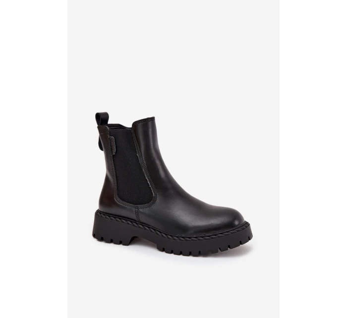 Kožené dámské botky s zipem Big Star OO274109 černé Kožené dámské botky s zipem Big Star OO274109 černé