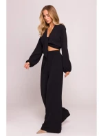 model 21136143 Krátký top s vázáním vpředu černý - Moe