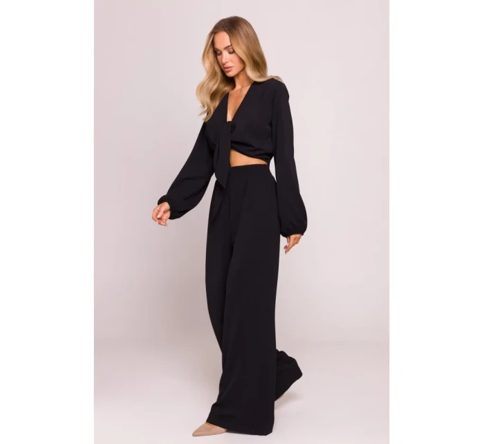 model 21136143 Krátký top s vázáním vpředu černý - Moe