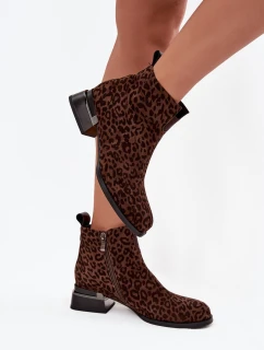 Dámské kotníkové boty z přírodní semišové kůže – hnědé (panterka)