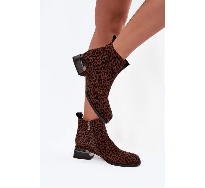 Dámské kotníkové boty z přírodní semišové kůže – hnědé (panterka) Dámské kotníkové boty z přírodní semišové kůže – hnědé (panterka)