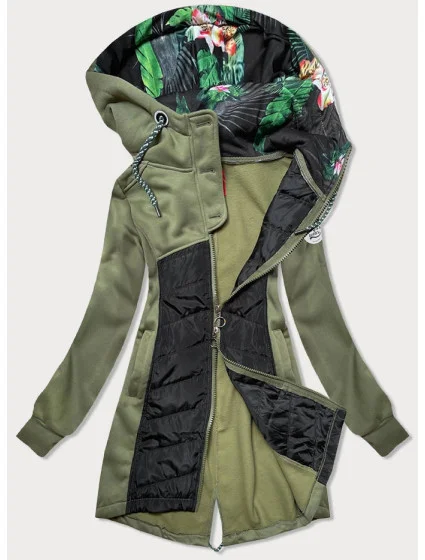 Dlouhá rozepínací dámská mikina v khaki barvě model 15819863 - LHD Dlouhá rozepínací dámská mikina v khaki barvě model 15819863 - LHD