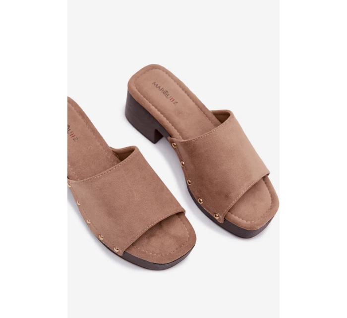 Dámské pantofle na klínku s zlatými sponami tmavě béžové Davessa