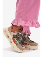 Kožené dámské tenisky na platformě model 22031852 Béžové - D&A