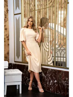 S400 Šaty s puff rukávy - krémové