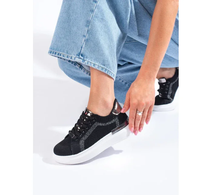 Zajímavé tenisky černé dámské bez podpatku Zajímavé tenisky černé dámské bez podpatku