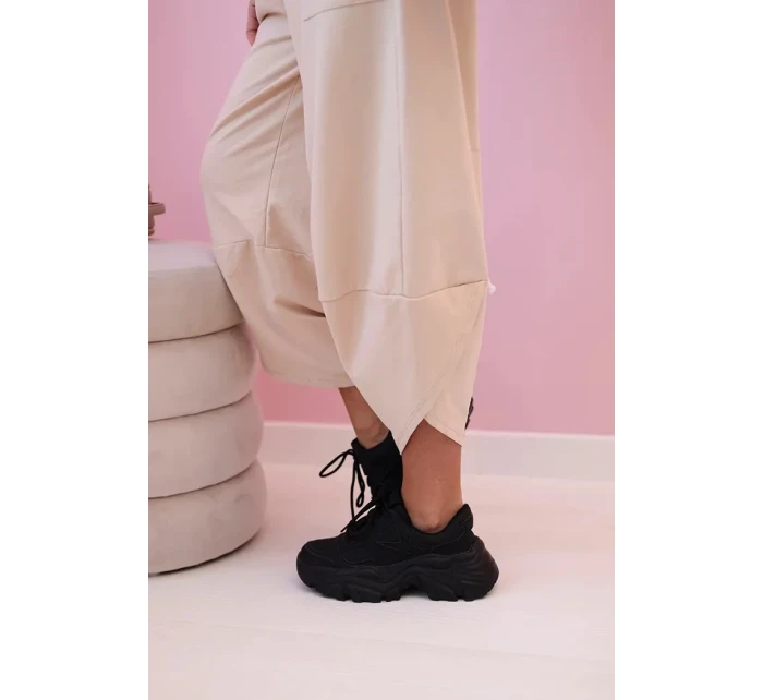 Bavlněná mikina kalhoty set tmavě béžová