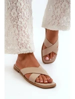 Dámské sandály na ploché podrážce z ekokůže model 21664518 Bežové - S.Barski