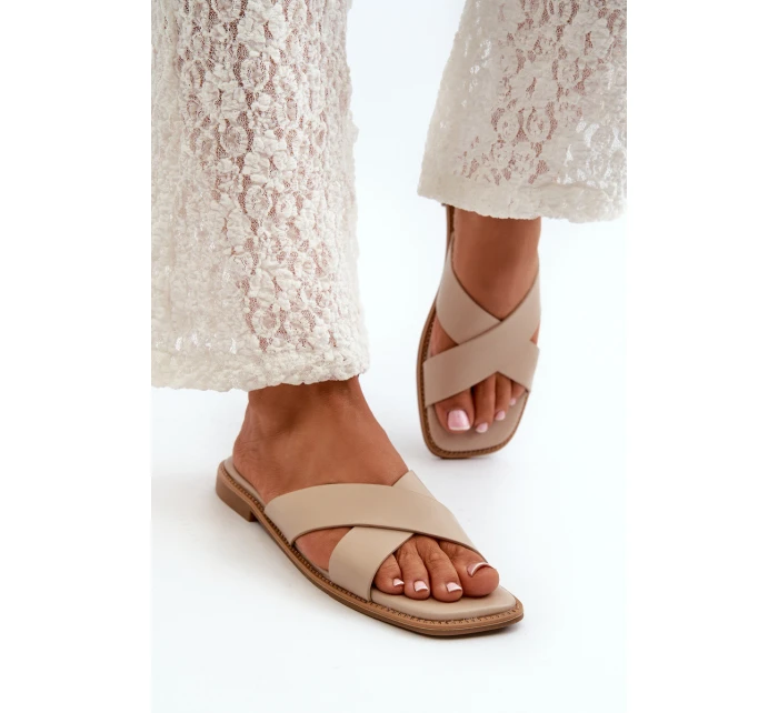 Dámské sandály na ploché podrážce z ekokůže model 21664518 Bežové - S.Barski