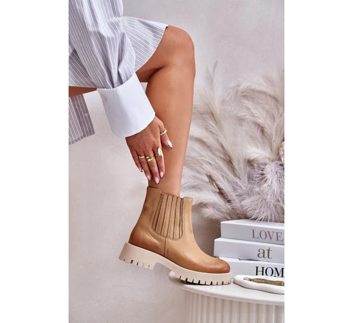 Dámské Botky Na Plochém Podpatku Kožené Lewski 3611 Hnědé