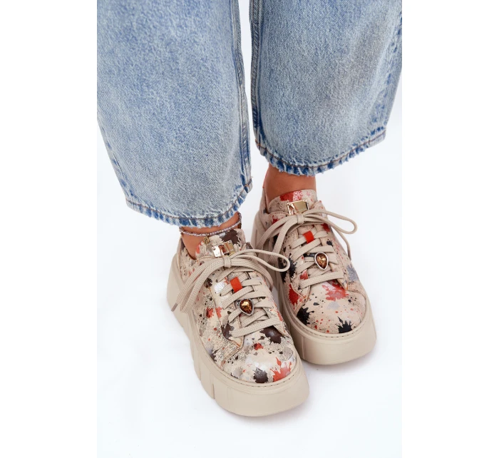 Kožené sneakersy na platformě Maciejka 06891-18 béžové Kožené sneakersy na platformě Maciejka 06891-18 béžové