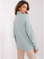 Lehký mátový pletený svetr s rolákem
