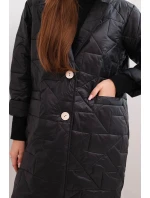 Dámská bunda Plus Size prošívaná s ozdobnými knoflíky a límcem černá Dámská bunda Plus Size prošívaná s ozdobnými knoflíky a límcem černá