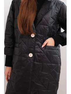 Dámská bunda Plus Size prošívaná s ozdobnými knoflíky a límcem černá