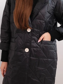 Dámská bunda Plus Size prošívaná s ozdobnými knoflíky a límcem černá