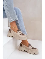 Dámské Kožené Mokasíny Na Platformě A Ploché Podpatky Leopardí Světle Béžové model 21683942 - Zazoo