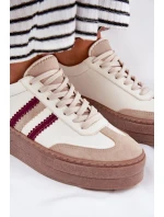 Kožené dámské sneakersy na platformě Zazoo N1234 béžovo-červené Kožené dámské sneakersy na platformě Zazoo N1234 béžovo-červené