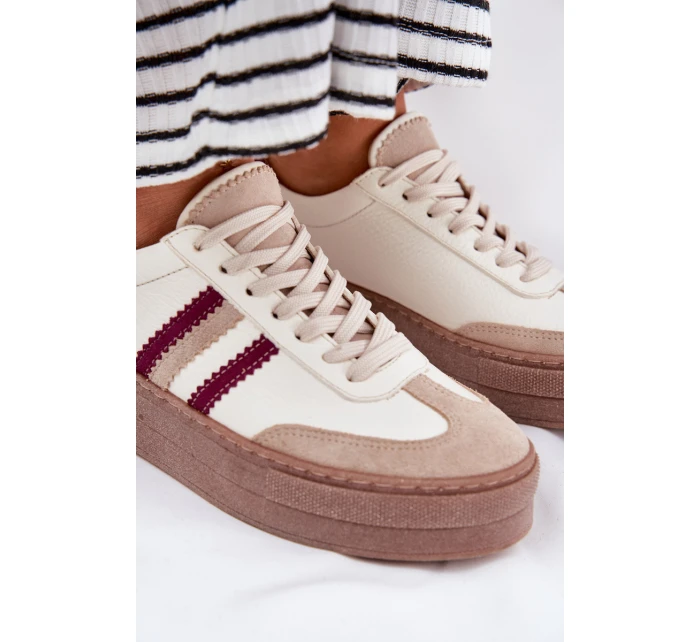 Kožené dámské sneakersy na platformě Zazoo N1234 béžovo-červené Kožené dámské sneakersy na platformě Zazoo N1234 béžovo-červené