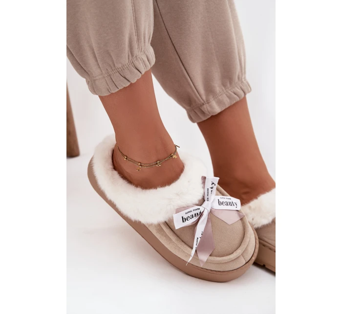 Dámské pantofle s kožešinou a mašlí Béžové Fenella Dámské pantofle s kožešinou a mašlí Béžové Fenella
