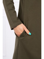 Dlouhý kardigan s kapucí v khaki barvě