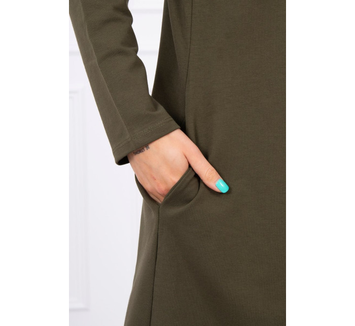Dlouhý kardigan s kapucí v khaki barvě