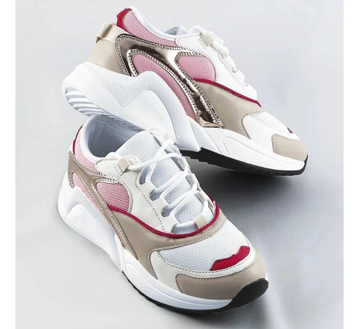 Růžové šněrovací sneakersy s barevnými vsadkami (6346)