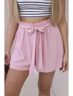 Viskózové šortky zavazované v pase pudrově růžová