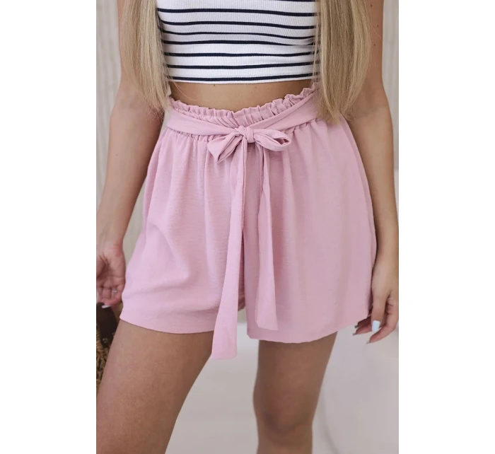 Viskózové šortky zavazované v pase pudrově růžová