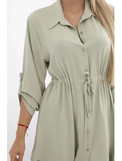 Šaty se zapínáním na knoflíky a zavazováním v pase tmavá máta
