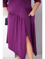 Dámská bavlněná model 21881281 Plus Size s asymetrickým lemem tmavě fialová - K-Fashion