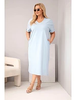 Dámské bavlněné šaty Plus Size s výstřihem do V modrá Dámské bavlněné šaty Plus Size s výstřihem do V modrá