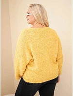Dámský svetr Plus Size s výstřihem do V a širokým rukávem hořčicová